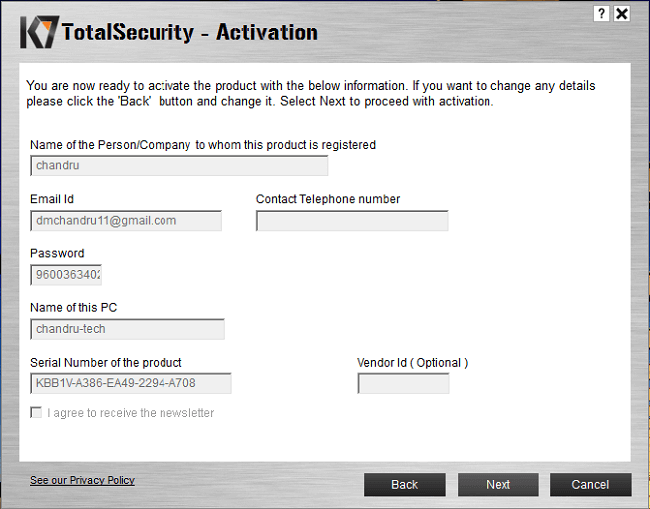 K7 Total Security Activation Key For 1 Year 2018 Free